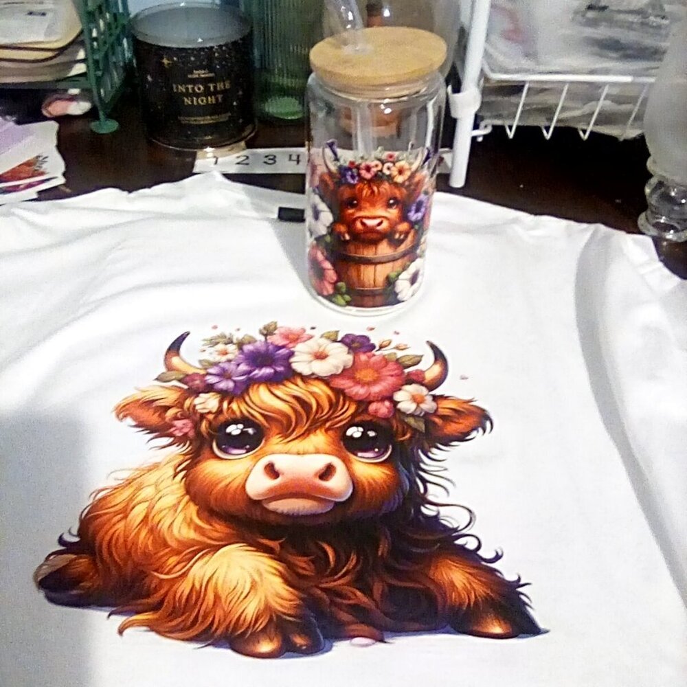 Women Tee Shirt  with colorful cow and beer cup